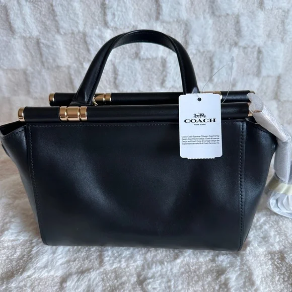 NWT! RARE! 31918 Coach x Selena Gomez Women's Bag Black Leather Grace 20 Satchel - Picture 5 of 11